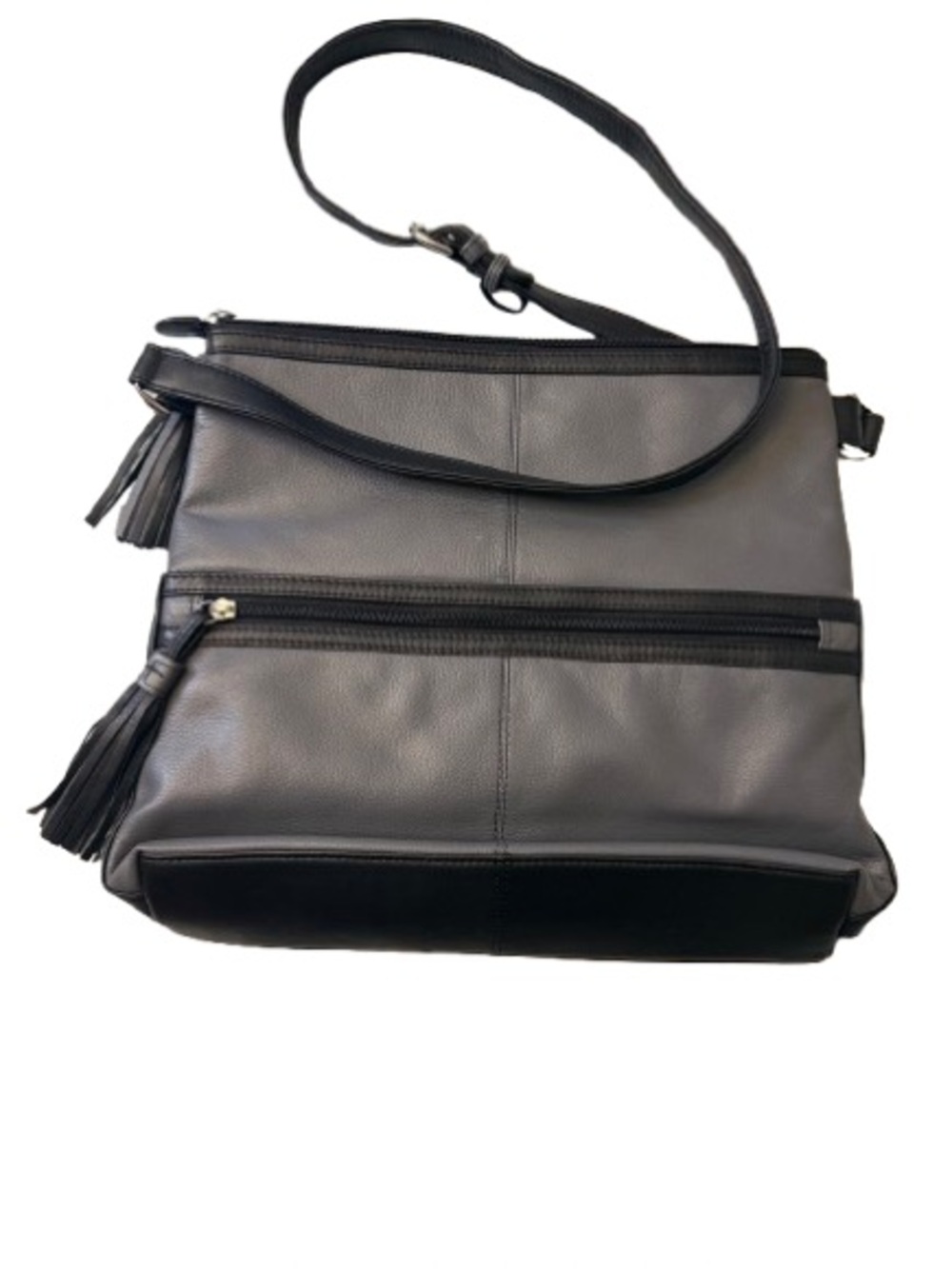 ili New York Genuine Leather Crossbody Bag Gray Black Red Lining